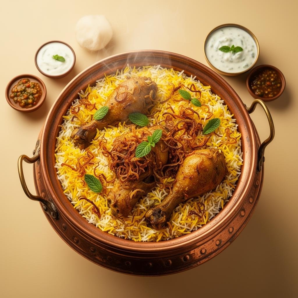 Steaming biryani in copper handi